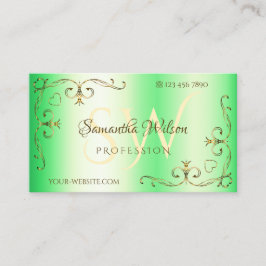 Tarjeta De Visita Rincones del Ornato Verde de Oro Shimmery con inic