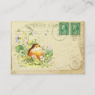 Tarjeta De Visita Robin bebé con violetas