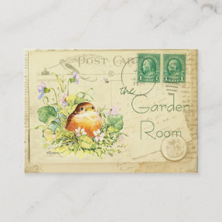 Tarjeta De Visita Robin chiquito con violetas