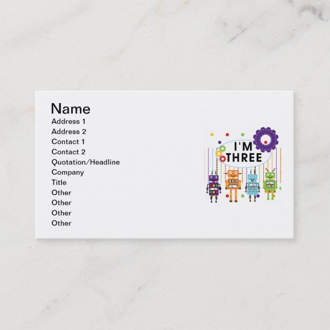 Tarjeta De Visita Robot 3er cumpleaños camisetas y regalos de T (Anverso)