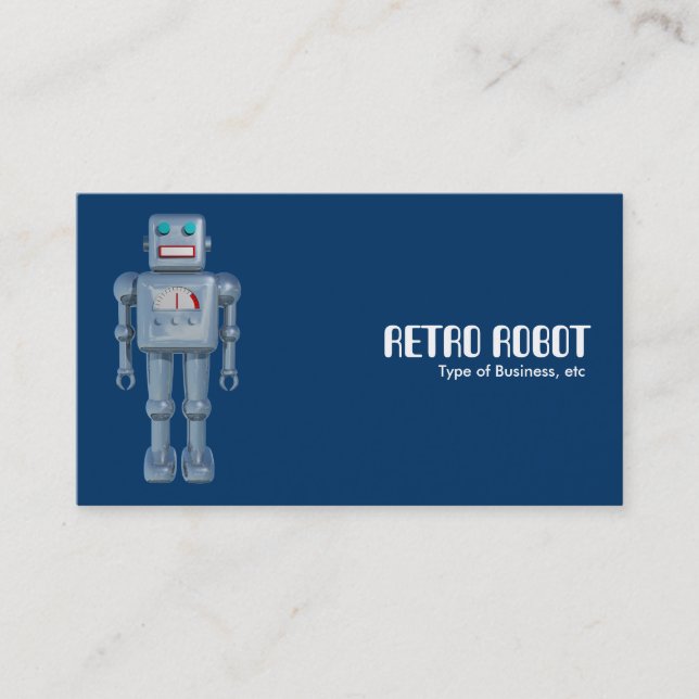 Tarjeta De Visita Robot retro - azul (lados de alternancia) (Anverso)