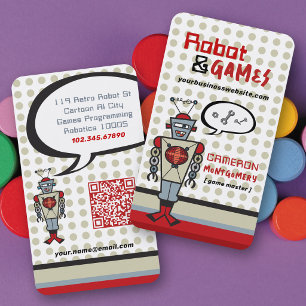 Tarjeta De Visita Robot Retro Rojo & Juegos Cartoon Niños Tuercas &