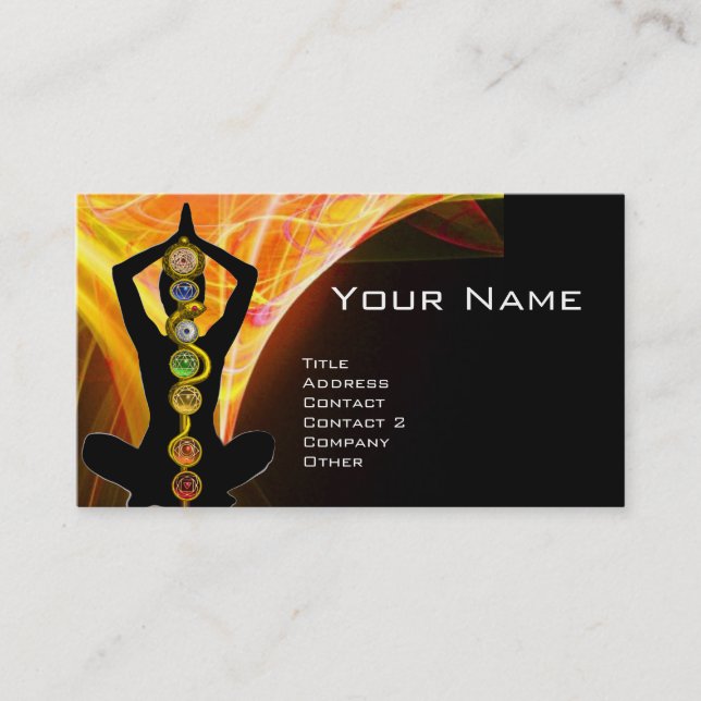 Tarjeta De Visita ROD ASCLEPIUS,7 CHAKRAS YOGA LOTUS POSE Amarillo (Anverso)