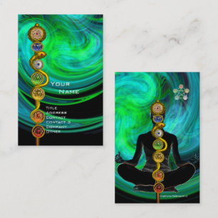 Tarjeta De Visita ROD ASCLEPIUS,7 CHAKRAS YOGA LOTUS POSE Blue Green