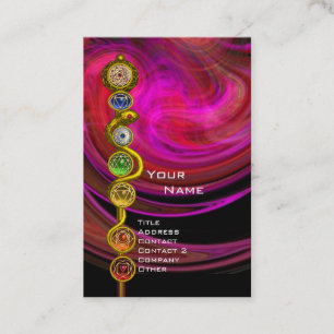 Tarjeta De Visita ROD ASCLEPIUS,7 CHAKRAS YOGA LOTUS POSE Pink Black