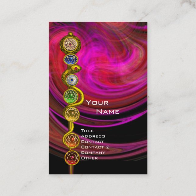 Tarjeta De Visita ROD ASCLEPIUS,7 CHAKRAS YOGA LOTUS POSE rosado neg (Anverso)