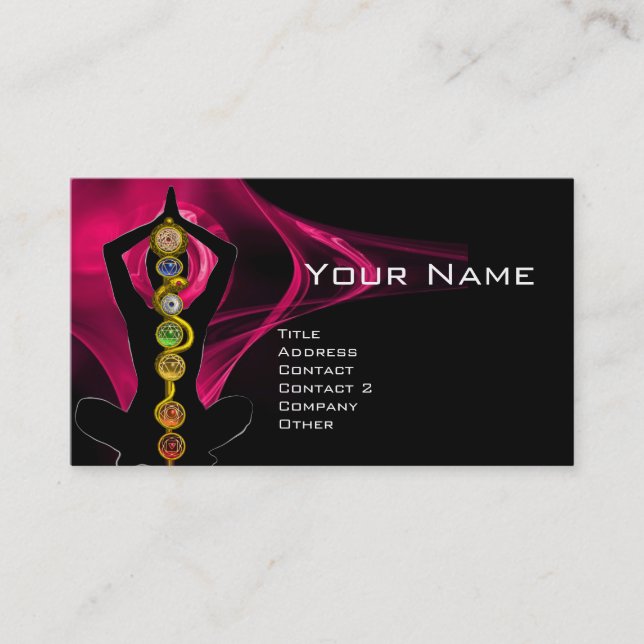 Tarjeta De Visita ROD ASCLEPIUS,7 CHAKRAS YOGA LOTUS POSE rosado neg (Anverso)