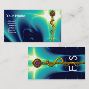 Tarjeta De Visita ROD ASCLEPIUS MÉDICO HEALTH CARE Monograma Azul