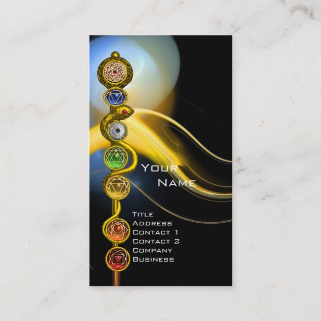 TARJETA DE VISITA ROD DE ASCLEPIUS,7 CHAKRAS, YOGA, ENERGÍA ESPIRITU (Anverso)