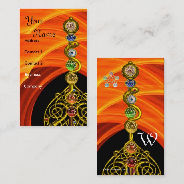 TARJETA DE VISITA ROD DE ASCLEPIUS,7 CHAKRAS, YOGA, ENERGÍA ESPIRITU (Anverso / Reverso)
