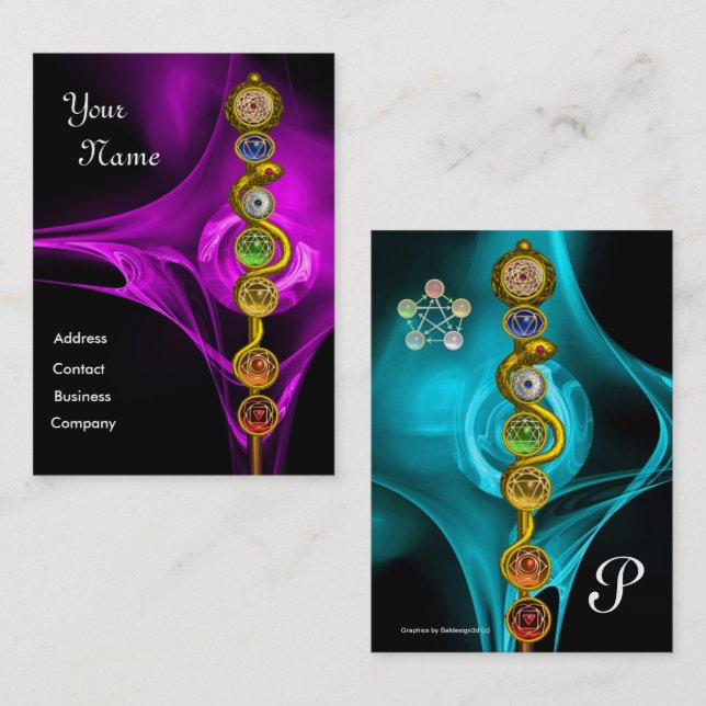 TARJETA DE VISITA ROD DE ASCLEPIUS,7 CHAKRAS, YOGA, ENERGÍA ESPIRITU (Anverso / Reverso)