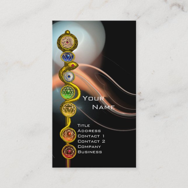 TARJETA DE VISITA ROD DE ASCLEPIUS,7 CHAKRAS, YOGA, ENERGÍA ESPIRITU (Anverso)