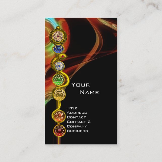 TARJETA DE VISITA ROD DE ASCLEPIUS,7 CHAKRAS, YOGA, ENERGÍA ESPIRITU (Anverso)