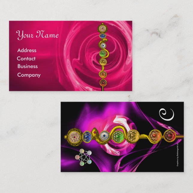 TARJETA DE VISITA ROD DE ASCLEPIUS,7 CHAKRAS, YOGA, ENERGÍA ESPIRITU (Anverso / Reverso)