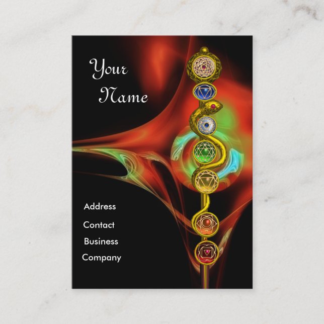 TARJETA DE VISITA ROD DE ASCLEPIUS,7 CHAKRAS, YOGA, ENERGÍA ESPIRITU (Anverso)