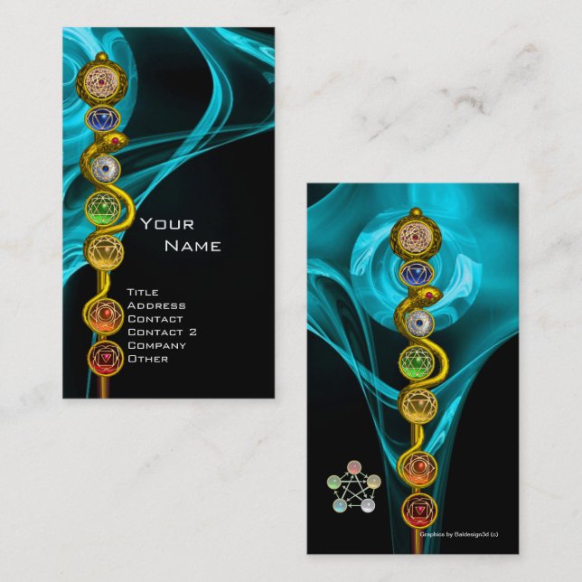 TARJETA DE VISITA ROD DE ASCLEPIUS,7 CHAKRAS, YOGA, ENERGÍA ESPIRITU (Anverso / Reverso)