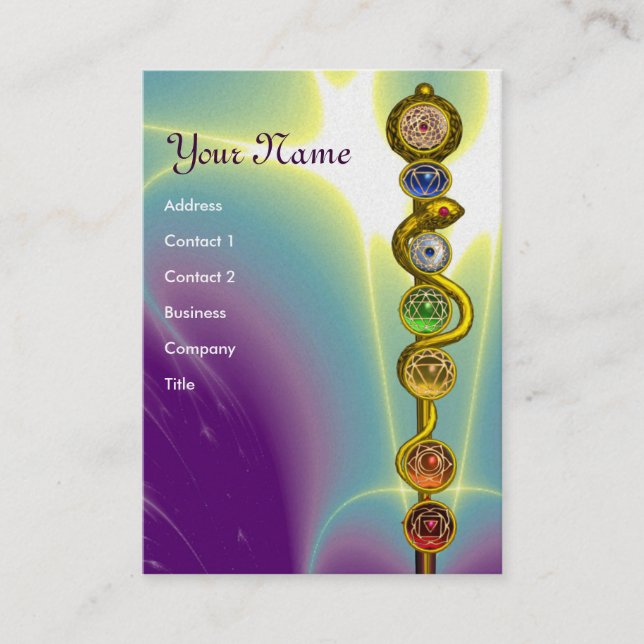 TARJETA DE VISITA ROD DE ASCLEPIUS,7 CHAKRAS,YOGA ,ENERGÍA ESPIRITUA (Anverso)