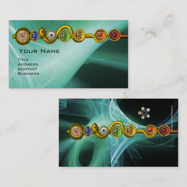 TARJETA DE VISITA ROD DE ASCLEPIUS,7 CHAKRAS,YOGA ,ENERGÍA ESPIRITUA (Anverso / Reverso)