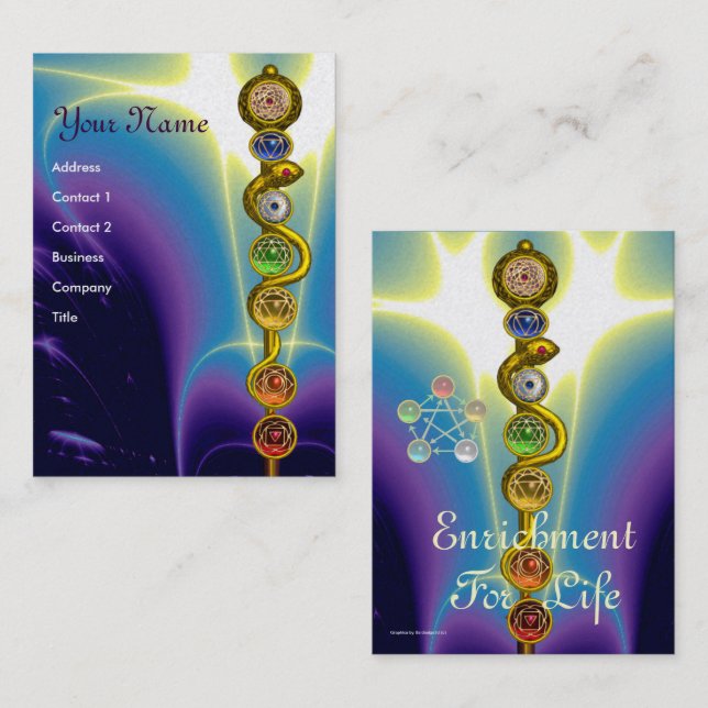 TARJETA DE VISITA ROD DE ASCLEPIUS,7 CHAKRAS,YOGA ,ENERGÍA ESPIRITUA (Anverso / Reverso)