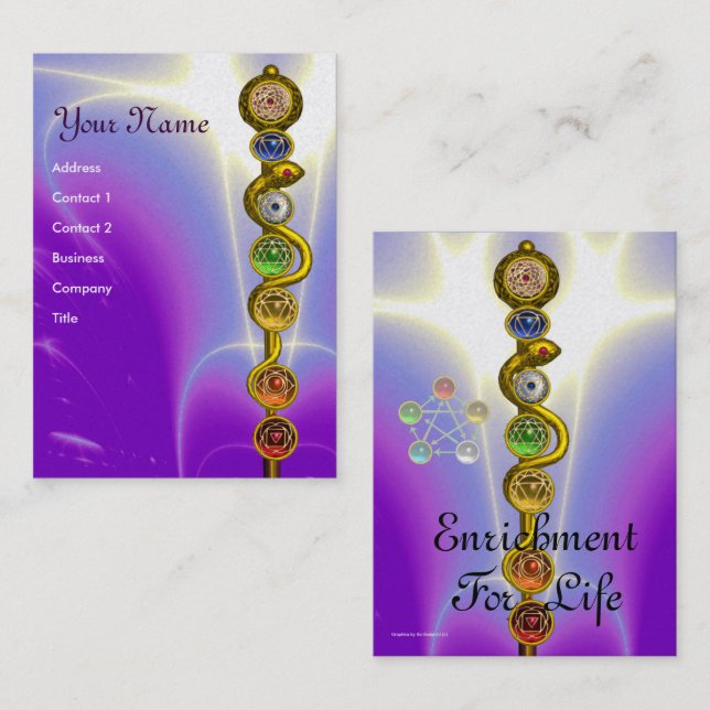 TARJETA DE VISITA ROD DE ASCLEPIUS,7 CHAKRAS,YOGA ,ENERGÍA ESPIRITUA (Anverso / Reverso)