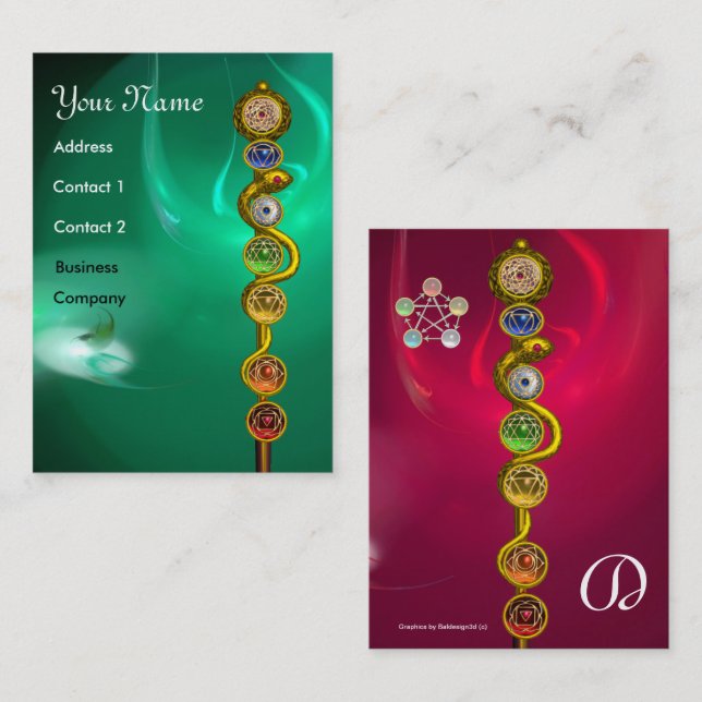 TARJETA DE VISITA ROD DE ASCLEPIUS,7 CHAKRAS,YOGA ,ENERGÍA ESPIRITUA (Anverso / Reverso)