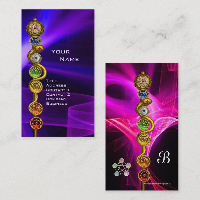 TARJETA DE VISITA ROD DE ASCLEPIUS,7 CHAKRAS,YOGA ,ENERGÍA ESPIRITUA (Anverso / Reverso)