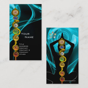 Tarjeta De Visita ROD DE ASCLEPIUS,7 CHAKRAS YOGA LOTUS POSE Azul