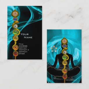 Tarjeta De Visita ROD DE ASCLEPIUS,7 CHAKRAS YOGA LOTUS POSE Azul