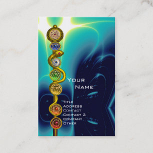 Tarjeta De Visita ROD DE ASCLEPIUS,7 CHAKRAS YOGA LOTUS POSE Azul