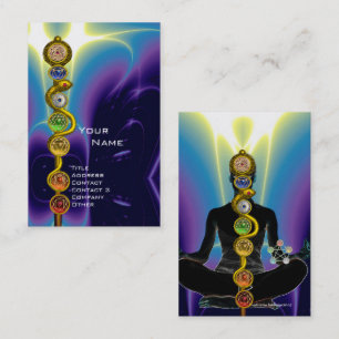 Tarjeta De Visita ROD DE ASCLEPIUS,7 CHAKRAS YOGA LOTUS POSE Azul