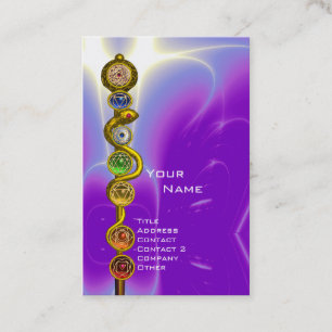 Tarjeta De Visita ROD DE ASCLEPIUS,7 CHAKRAS YOGA LOTUS POSE Púrpura