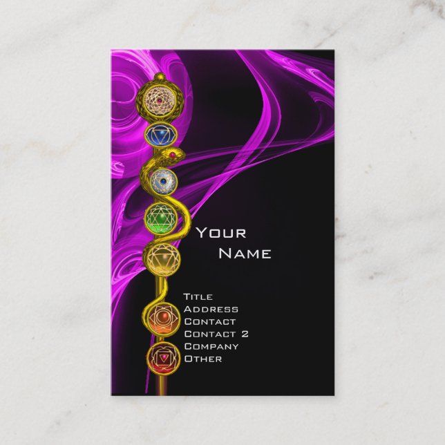 Tarjeta De Visita ROD DE ASCLEPIUS,7 CHAKRAS YOGA LOTUS POSE Púrpura (Anverso)