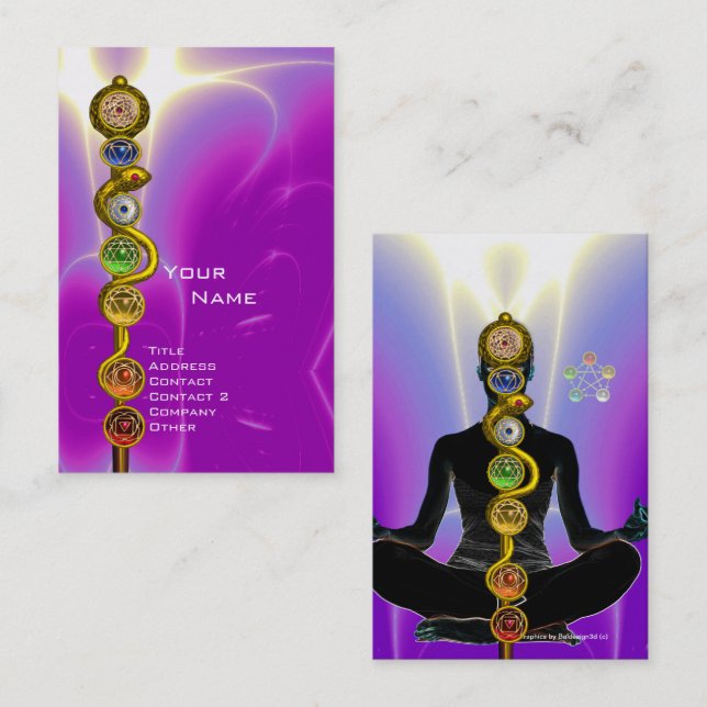 Tarjeta De Visita ROD DE ASCLEPIUS,7 CHAKRAS YOGA LOTUS POSE rosado (Anverso / Reverso)