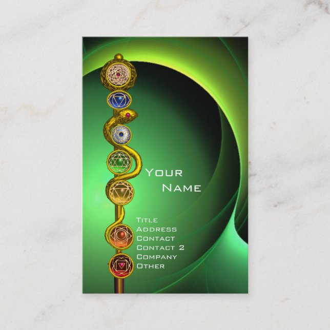Tarjeta De Visita ROD DE ASCLEPIUS,7 CHAKRAS YOGA LOTUS POSE Verde (Anverso)
