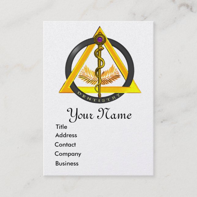 TARJETA DE VISITA ROD DE ASCLEPIUS DENTIST DENTISTRY GOLD MONOGRAM (Anverso)