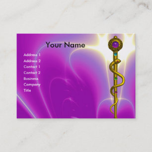 Tarjeta De Visita ROD DE ASCLEPIUS vibrante amatista de oro