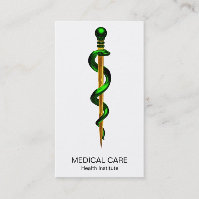 Tarjeta De Visita Rod de oro verde herbal de Asclepius Medical (Anverso)