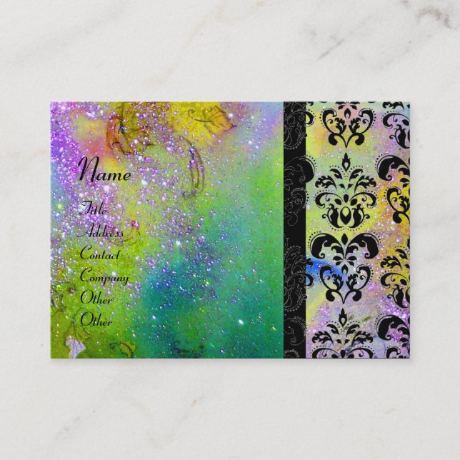 Tarjeta De Visita RODANTE DE GOLPE DAMASK MONOGRAM amarillo verde (Anverso)