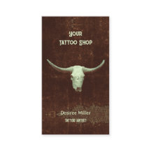 Rodeo Brown Rustic Western Tattoo Shop Bull Skull