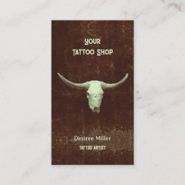 Tarjeta De Visita Rodeo Brown Rustic Western Tattoo Shop Bull Skull