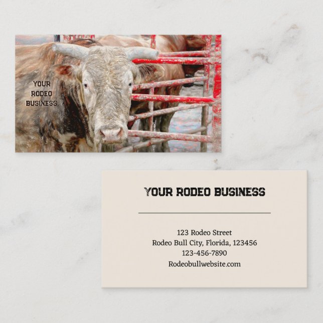 Tarjeta De Visita Rodeo Bull Rustic Country Western (Anverso / Reverso)