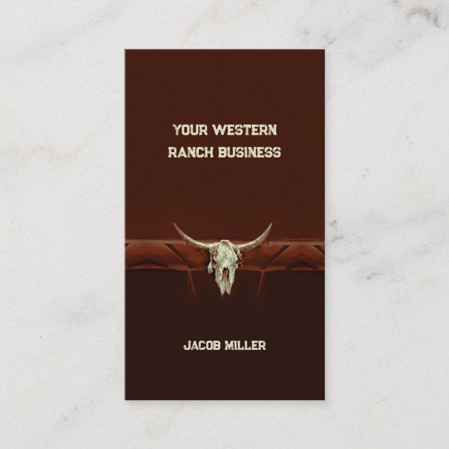 Tarjeta De Visita Rodeo del West Rustic Bull Skull Brown Country (Anverso)