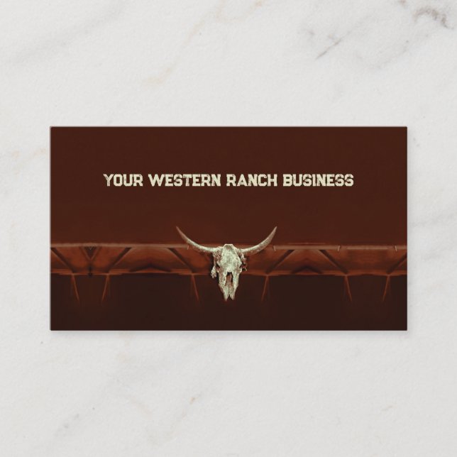 Tarjeta De Visita Rodeo del West Rustic Bull Skull Brown Country (Anverso)