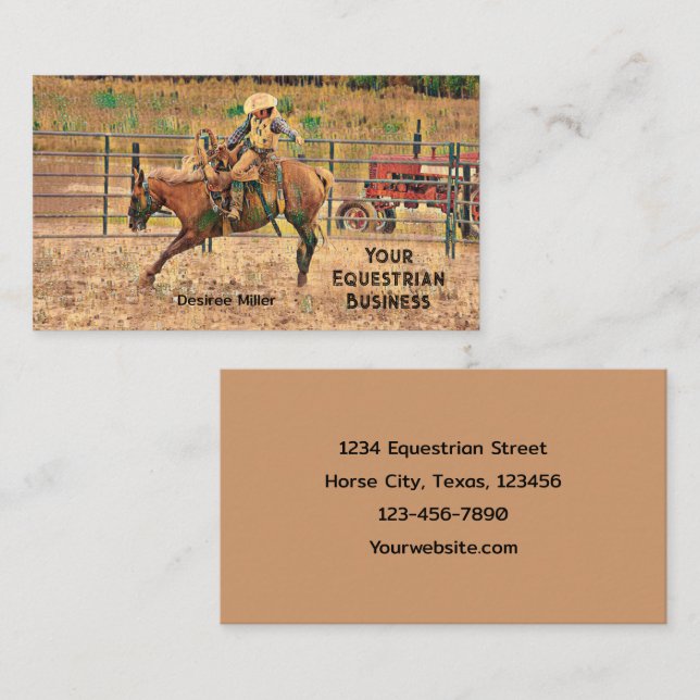 Tarjeta De Visita Rodeo Rústico Occidental: Caballo de vaquero (Anverso / Reverso)