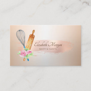 Tarjeta De Visita Rodillo Batidor Rosa Dorado Pincelada