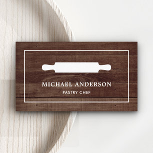 Tarjeta De Visita Rodillo de cocina de madera rústica blanco pastele