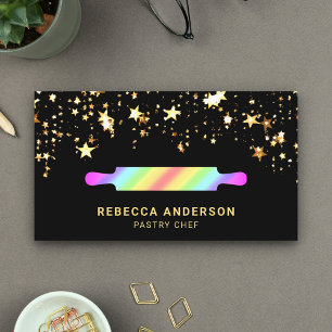Tarjeta De Visita Rodillo de Estrellas de Oro Arcoíris Pastelero Pan