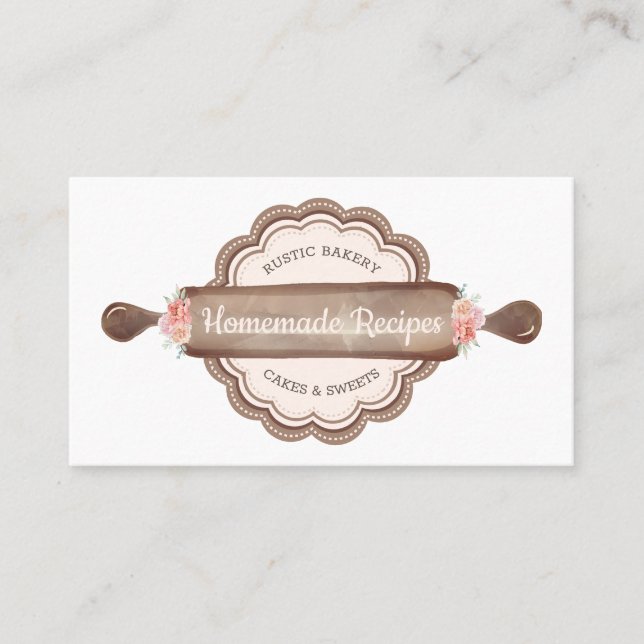 Tarjeta De Visita Rodillo de panadería de recetas caseras marrones (Anverso)