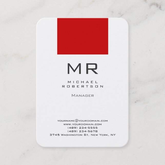 Tarjeta de visita roja blanca de esquina redondead (Anverso)