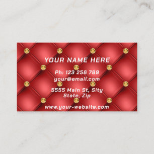 Tarjeta de visita roja de diamantes de oro de lujo